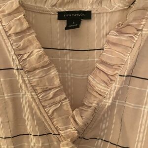 Ann Taylor Ruffled Plaid Blouse - Beige